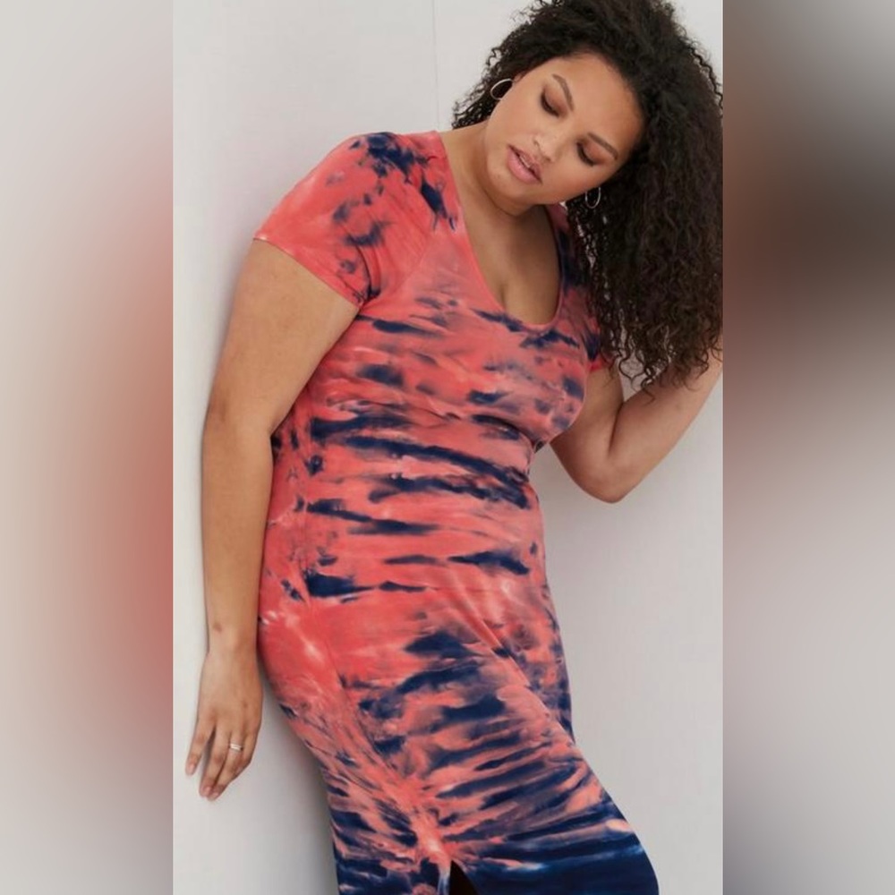 NWT Torrid Super Soft Side Slit Dress Tie-Dye 2X pink blue